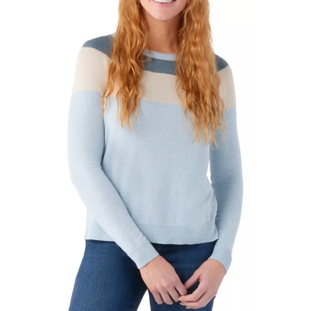 Smartwool Women's Edgewood Colorblock Crewneck Sweater in Winter Sky Heather NWT